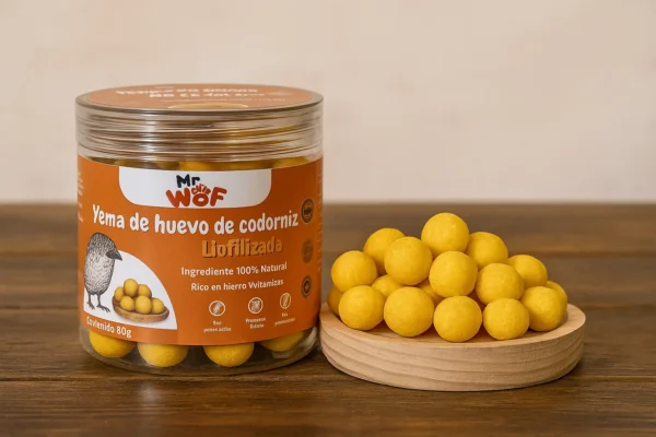 Yema de huevo de codorniz liofilizada.