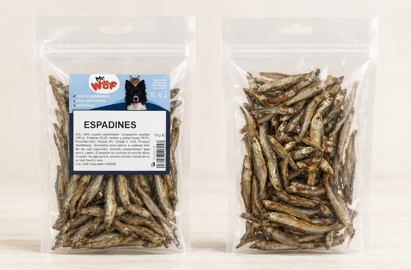 snacks Espadines Deshidratados para Perros y Gatos